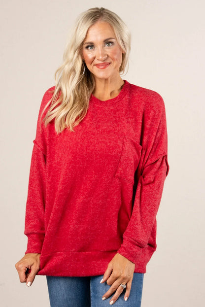 Sweater Weather Pocket Sweater Dark Red
