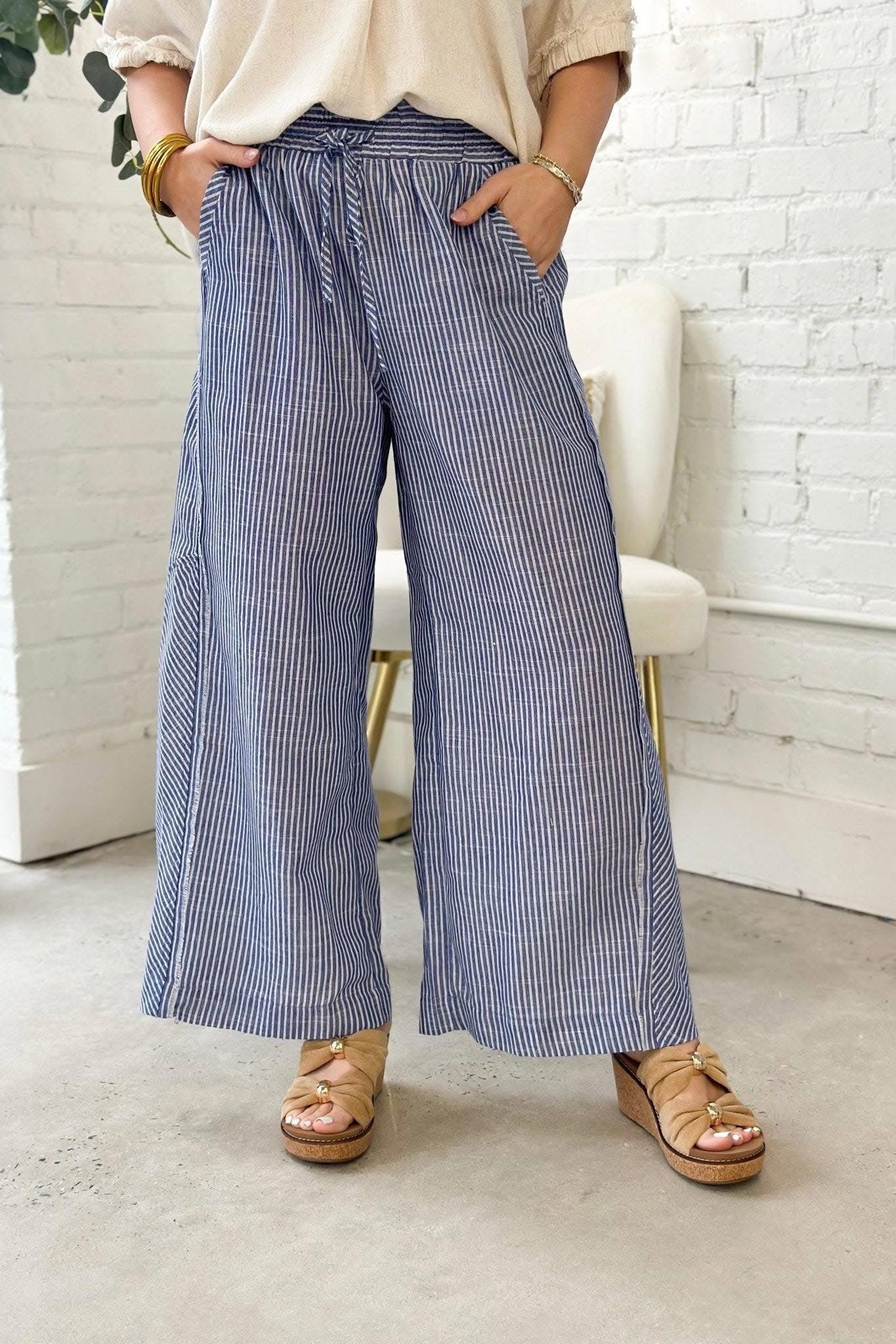 UMGEE Wide Leg Striped Pant Blue
