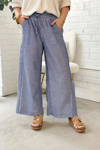 UMGEE Wide Leg Striped Pant Blue