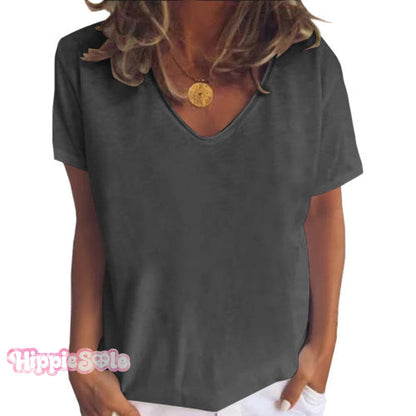 Solid color V-neck short-sleeved plus size women's T-shirt