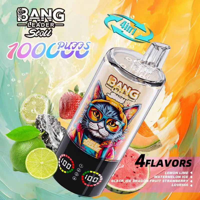 Bang Leader Stoll 100K 100000 Puffs 4 in 1 Flavors & Quad Mesh Coil LED Display Disposable Vape