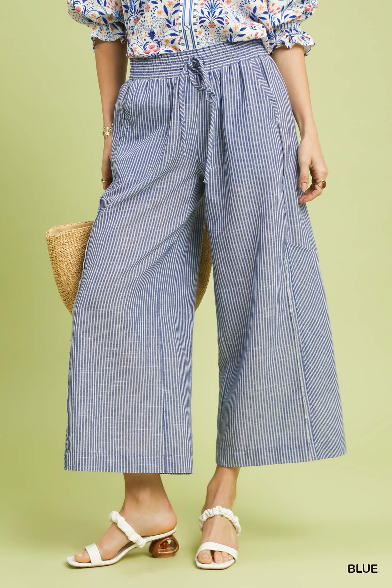 UMGEE Wide Leg Striped Pant Blue