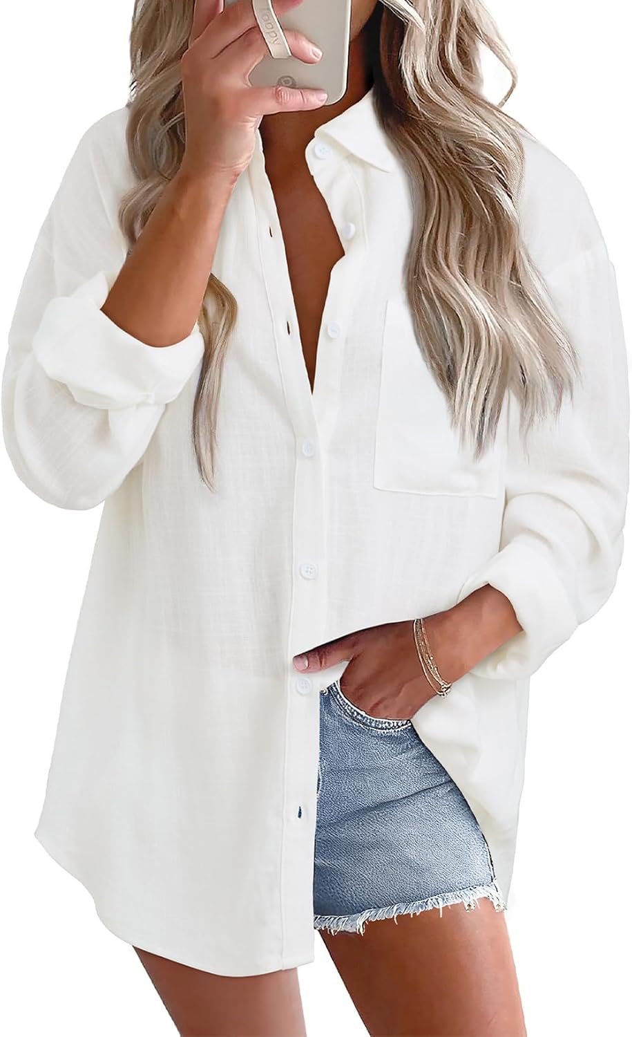Astylish Women 2026 Loose Fit Tops Linen Cotton Button Down Shirts Blouses