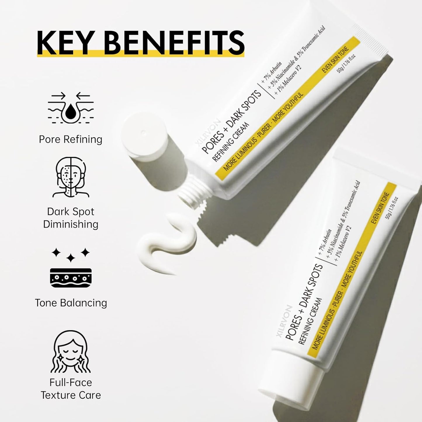 EELHOE Pores + Dark Spots Refining Cream with Arbutin, Niacinamide, Tranexamic Acid & Melazero | Pore-Minimizing, Gentle & Hydrating Daily Moisturizer, Suitable for Sensitive Skin, 50g (1 Pack)