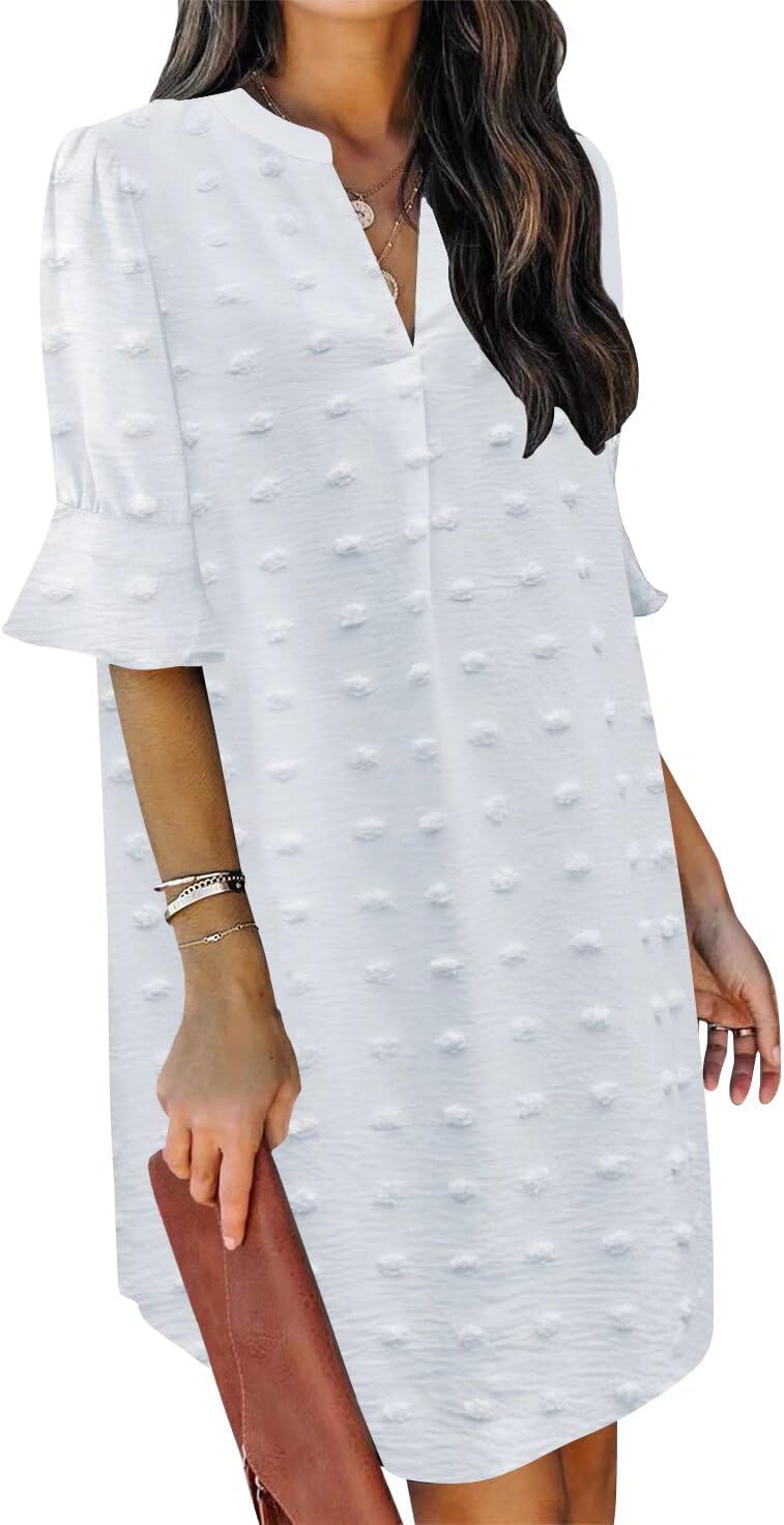 Summer Dresses for Women V Neck Ruffle Short Sleeve Shift Dress