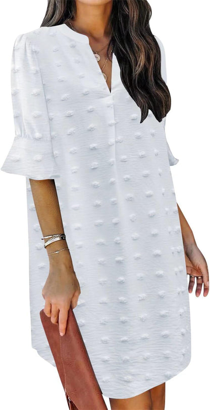 Summer Dresses for Women V Neck Ruffle Short Sleeve Shift Dress