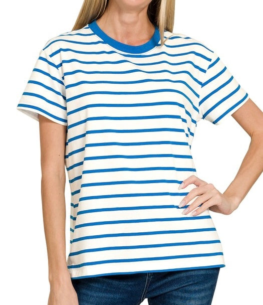 Stripe Classic Cotton Tee Ocean Blue