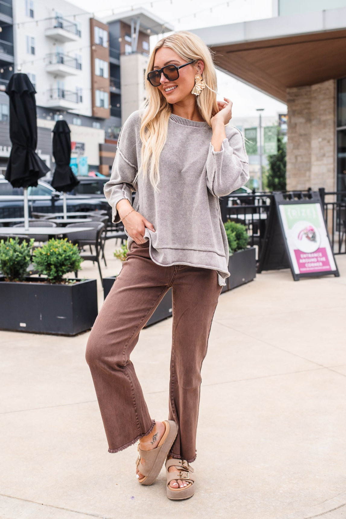 Breezy Knit Top Ash Mocha