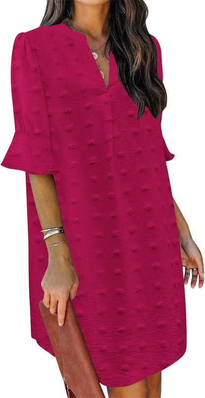 Summer Dresses for Women V Neck Ruffle Short Sleeve Shift Dress