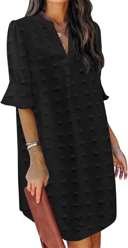 Summer Dresses for Women V Neck Ruffle Short Sleeve Shift Dress