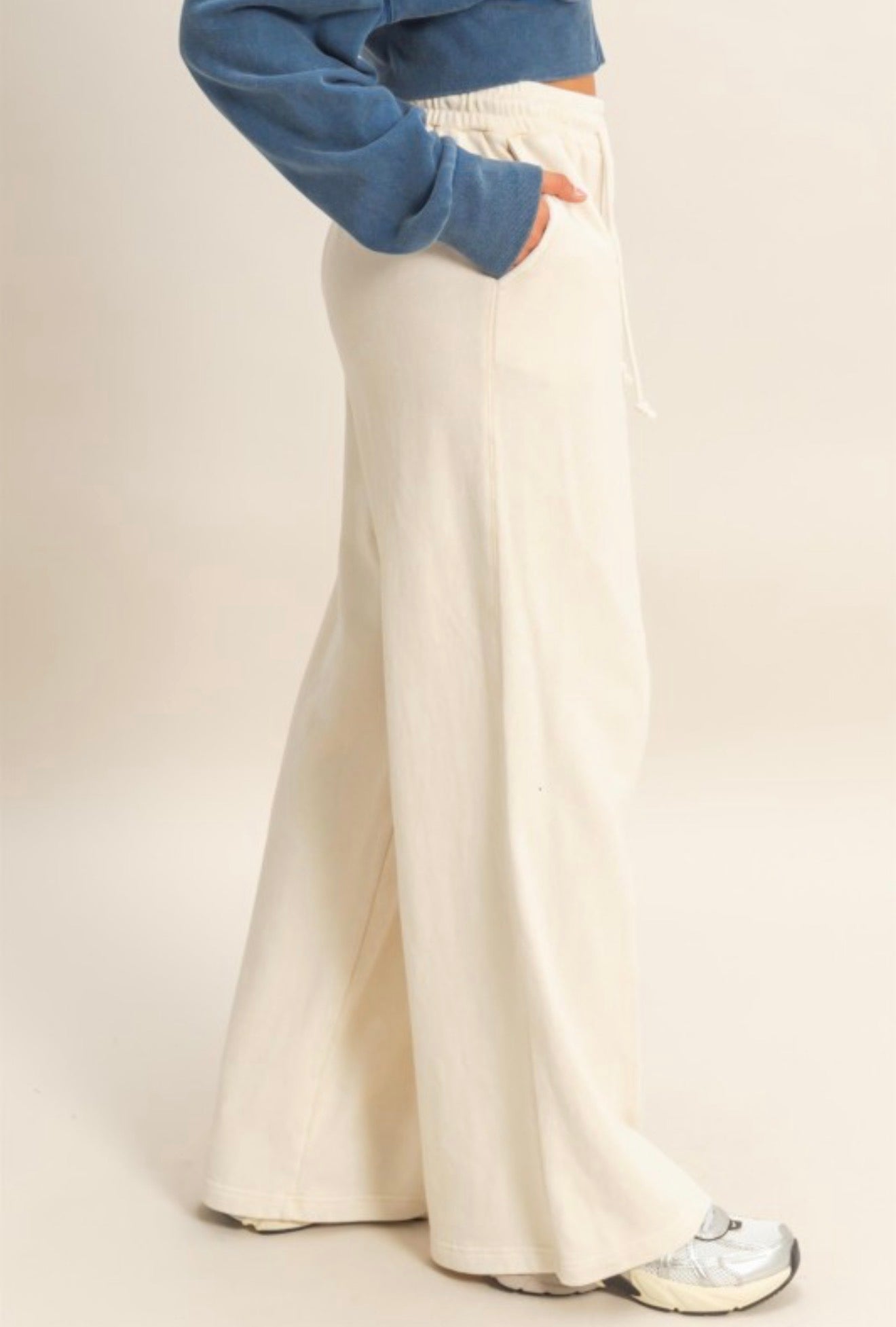 Wide Leg French Terry Pant Alpaca Beige