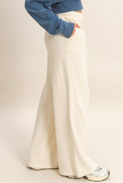 Wide Leg French Terry Pant Alpaca Beige