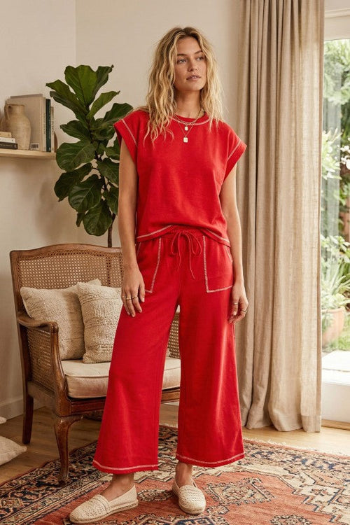 Scuba Contrast Stitch 2PC SET Red