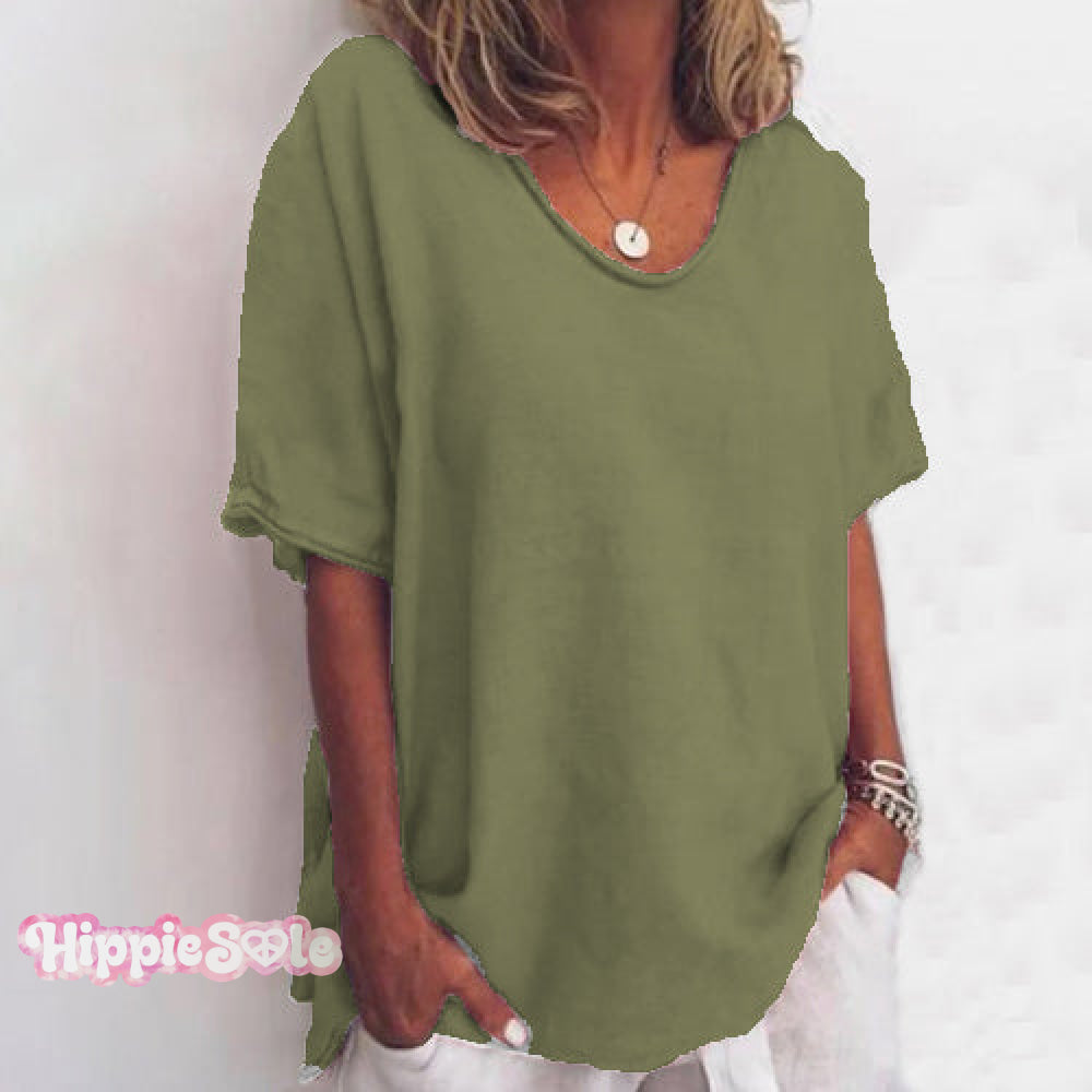 Solid color V-neck short-sleeved plus size women's T-shirt