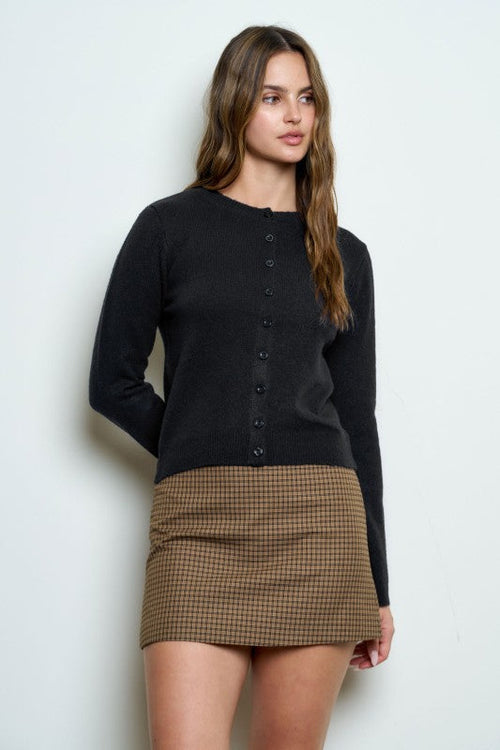 Classic Crew Neck Button Cardigan Black