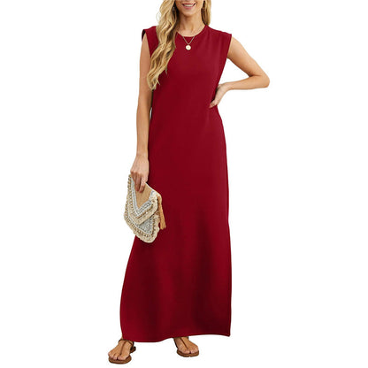 🎉2026 Hot Sale 49% OFF💃🌿Women's Crewneck Casual Loose Split Wrinkle-Free Long Dress