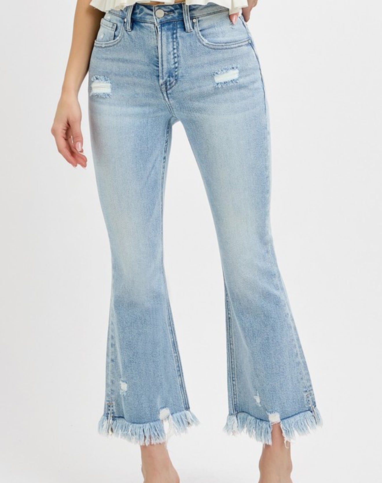 RISEN Morgan Tummy Control Crop Frayed Hem Jean