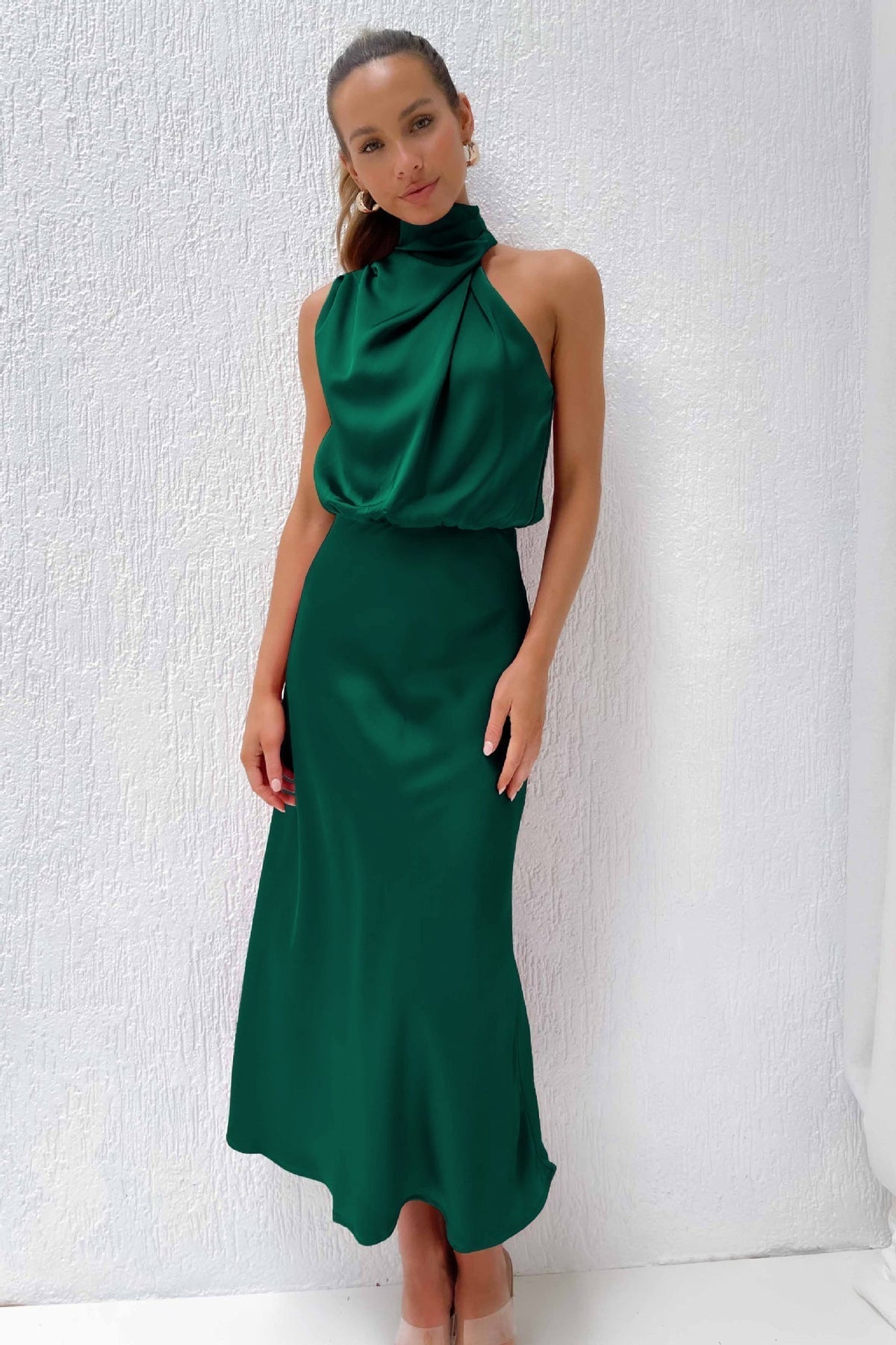 Melira - Regal High-Collar Maxi Dress
