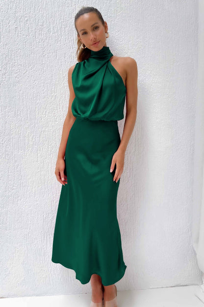 Melira - Regal High-Collar Maxi Dress
