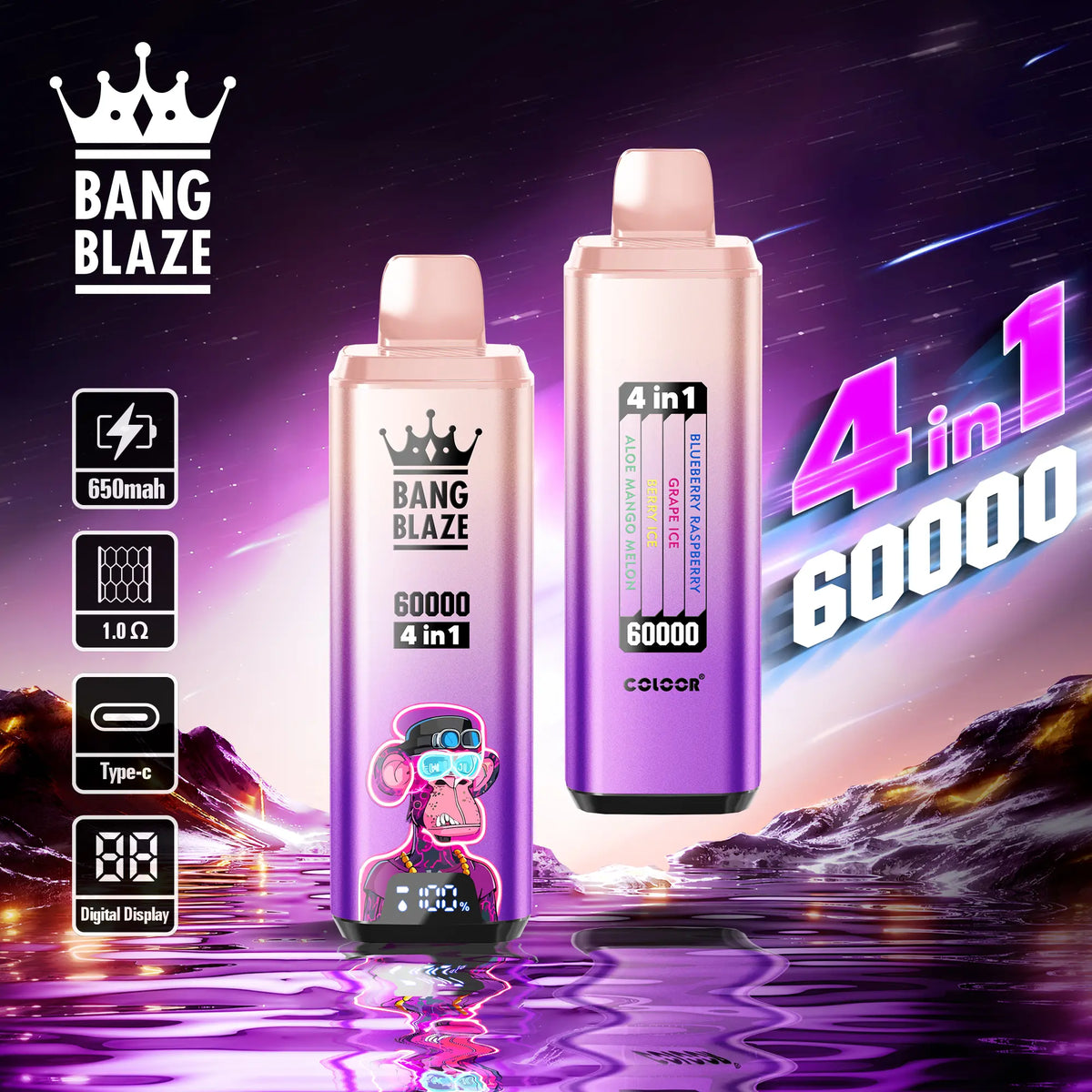 Bang Blaze 60000 – 4 flavors in a single device! 🔥 Fast shipping in 1–5 days. 🚚 Tax- and duty-free. 💨 Up to 60,000 puffs of pure flavor! Buy it now and save! ⚡