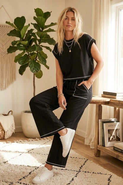 Scuba Contrast Stitch 2PC SET Black