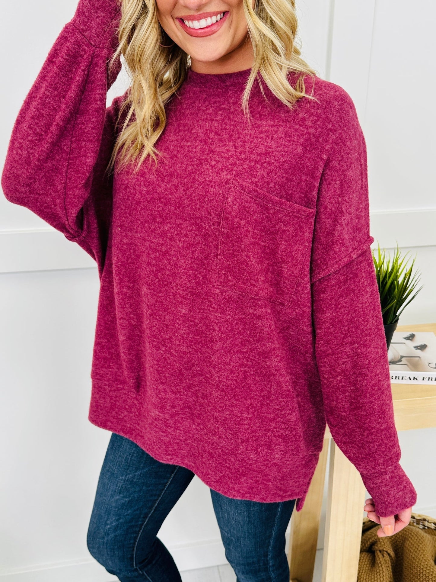 Sweater Weather Pocket Sweater Wine Red