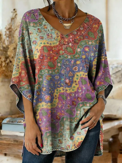Women's Ethnic Wave Patchwork Art Print Cotton Jeans
