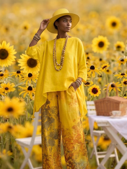 Zafira - Flowing Tunic and Printed Wide Leg Trousers Set