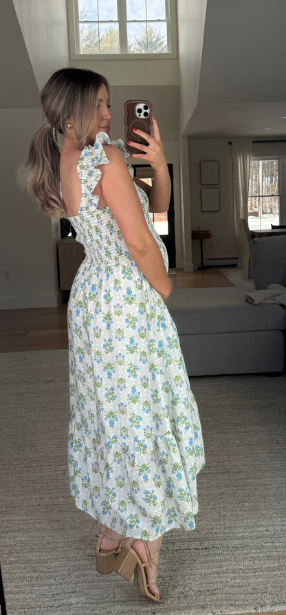 Smocked Floral Dress Blue Mix