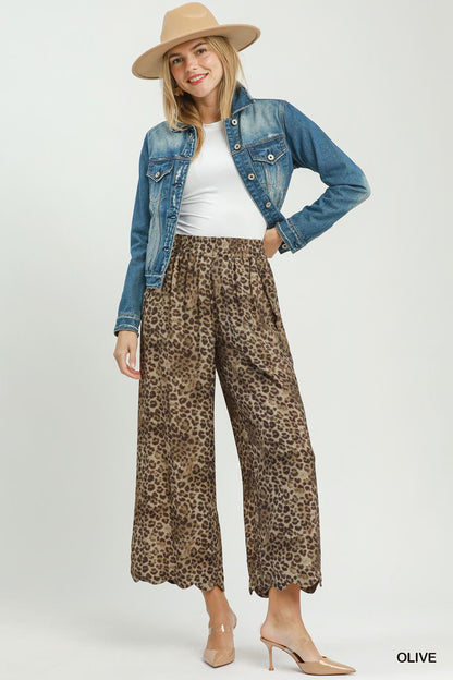UMGEE Leopard Wide Leg Pant Olive Mix