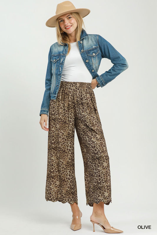 UMGEE Leopard Wide Leg Pant Olive Mix
