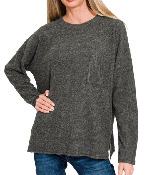 Ribbed Soft Pocket Sweater Black