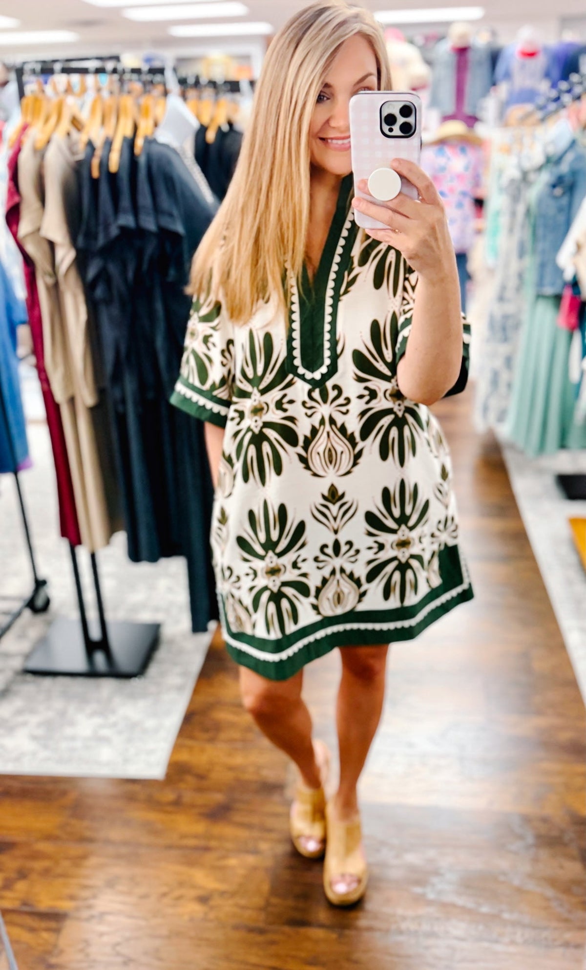 UMGEE Border Print Floral Dress Sage Mix