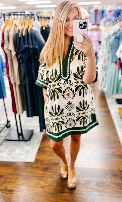 UMGEE Border Print Floral Dress Sage Mix