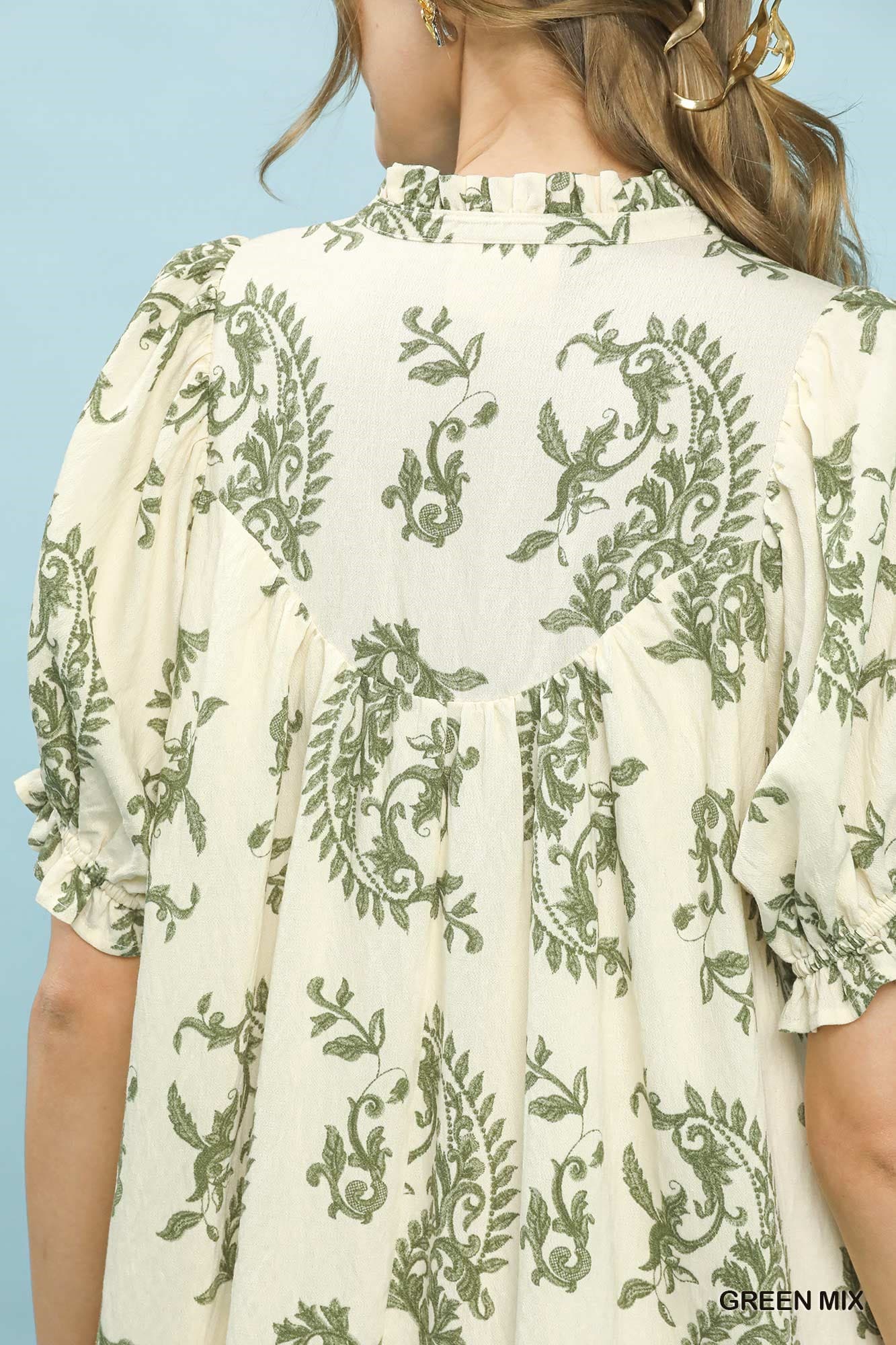 UMGEE Paisley Scallop Trim Dress Green Mix