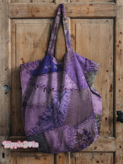 Vintage Patchwork Print Linen Tote Bag