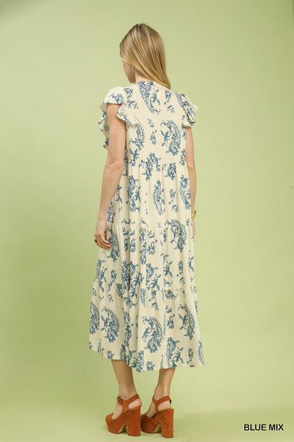 UMGEE Charlotte Paisley Midi Dress Blue Mix