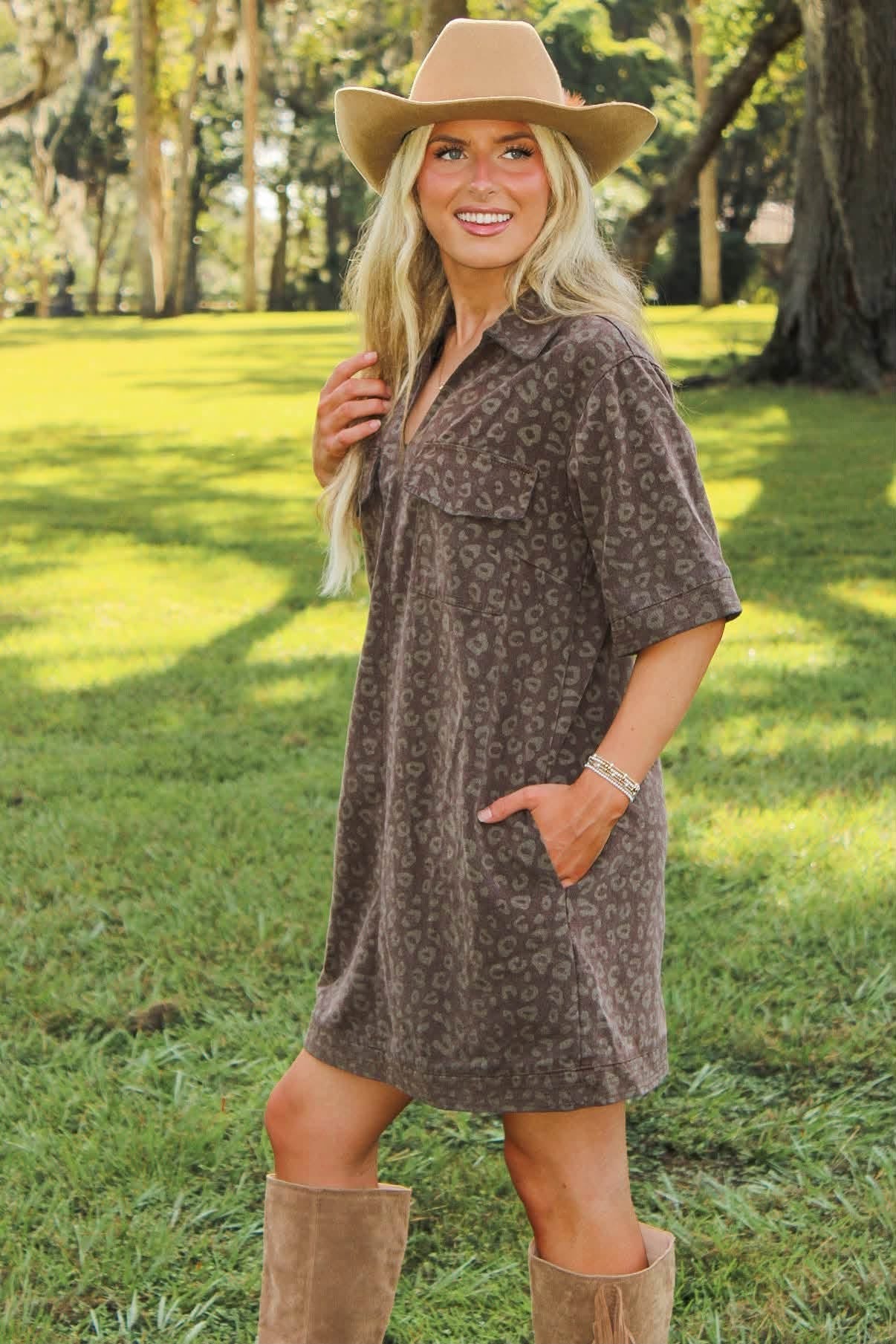 Leopard Print Denim Dress