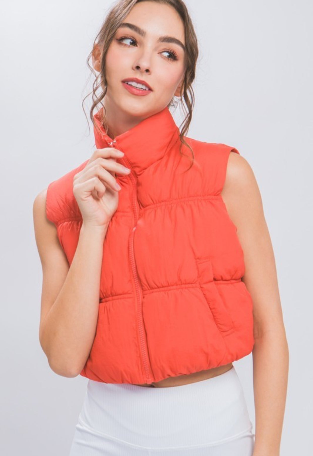 Red Cropped Puffer Vest