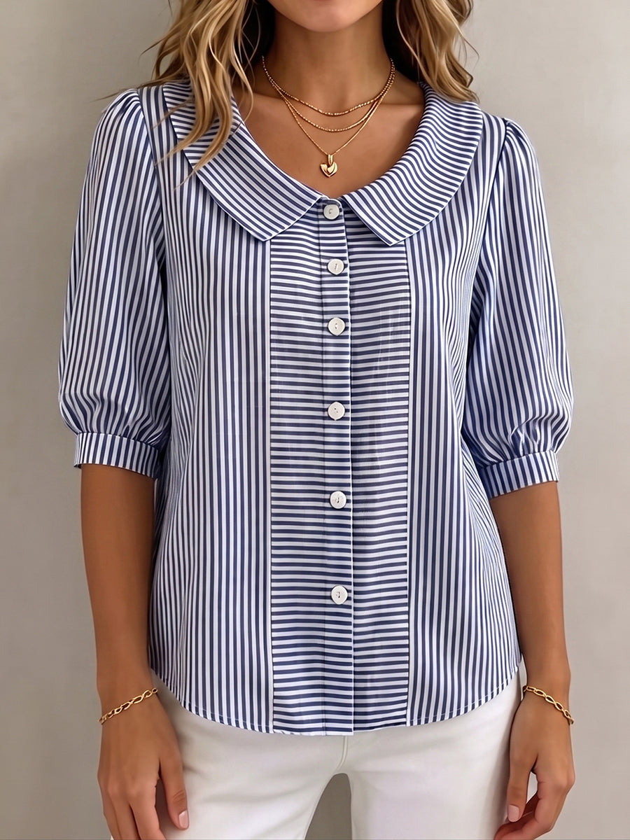 Xandria - Striped Button Blouse