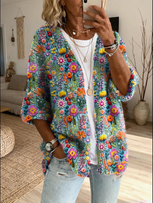 Women's Bohemian Floral Art Print Knit Cardigan