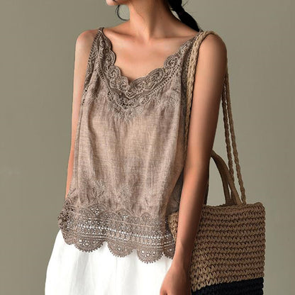 Women's Embroidery Cotton And Linen Camisole