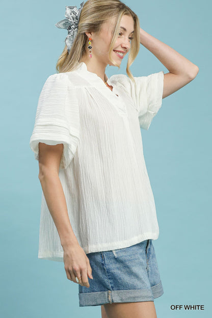 UMGEE Bubble Sleeve Top Off White