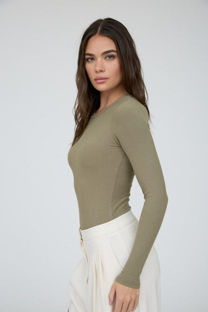 Crew Neck Knit Bodysuit Olive