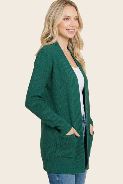 Waffle Texture Solid Cardigan Forest