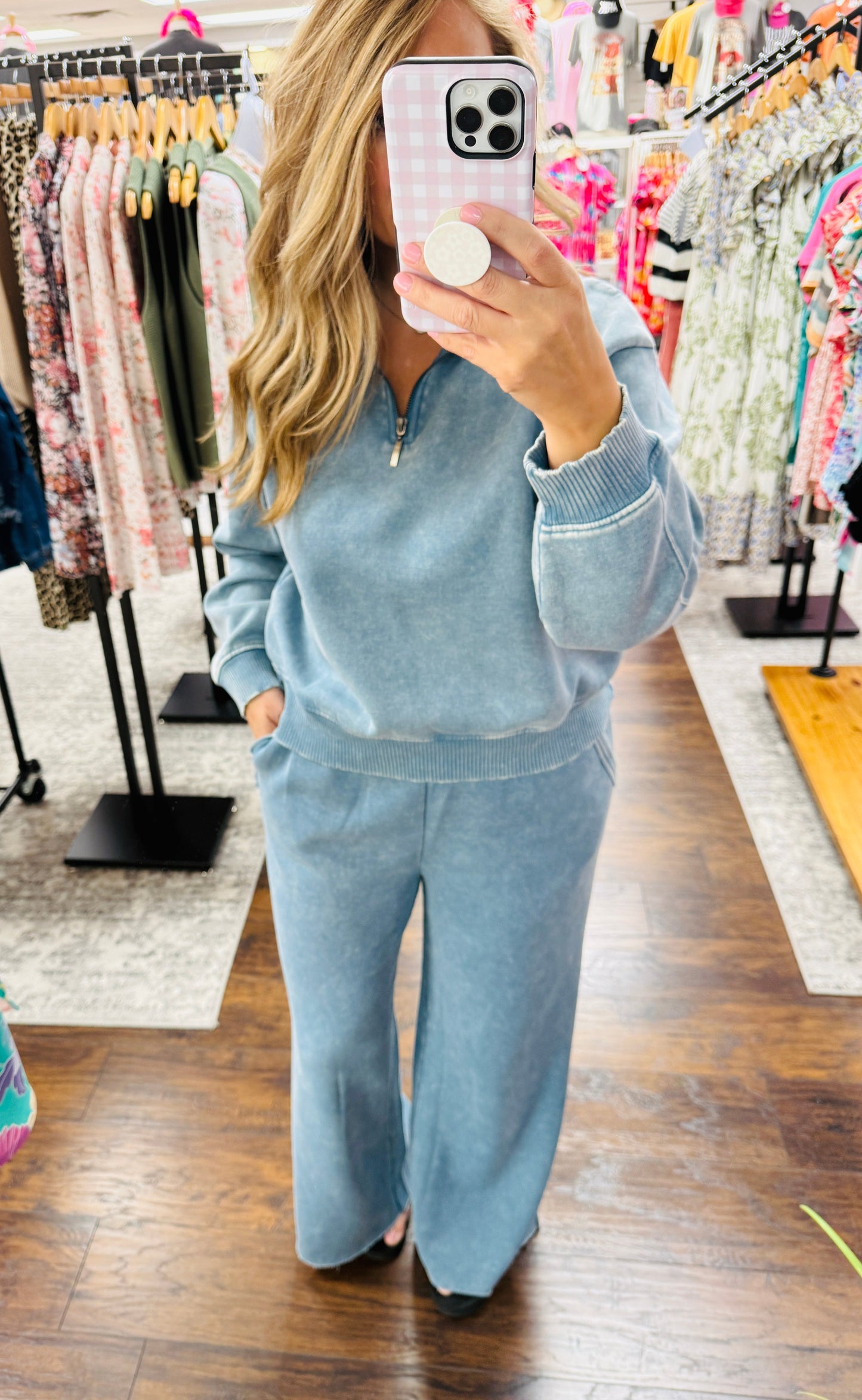 Mineral Wash Full Length Lounge Pant Blue Grey