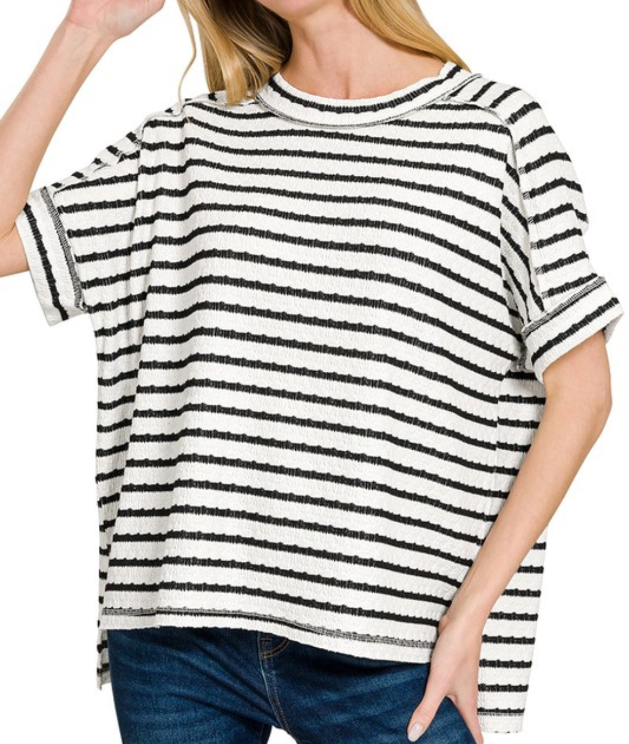 Stripe Textured Tee Black
