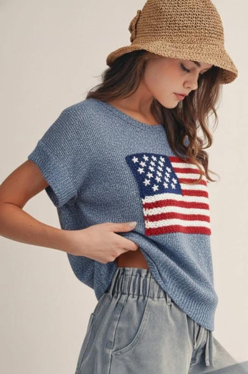 Blue American Flag Knit Top