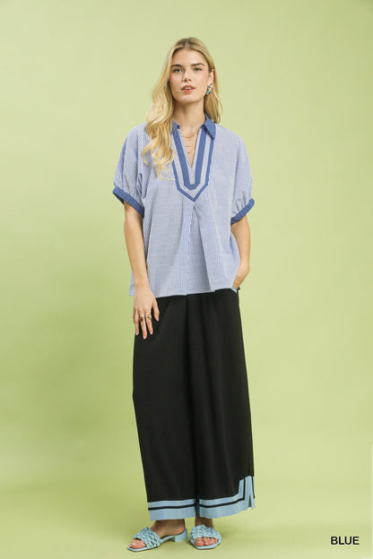 UMGEE Stripe Collared Top Blue