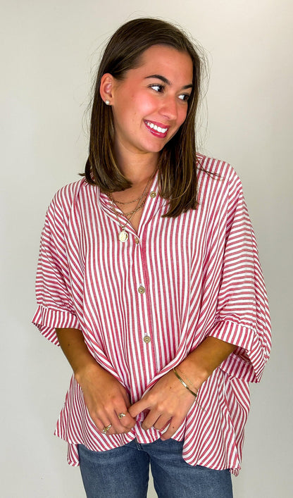 Lucky Stripes Oversized Button Up Red Stripe